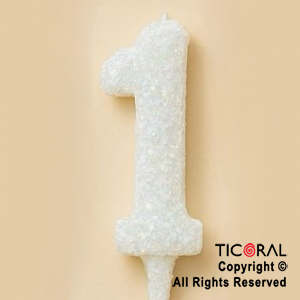 VELA NUMERAL CHICO 5.5 CM CON GIBRE BLANCO NUMERO 1 x 1